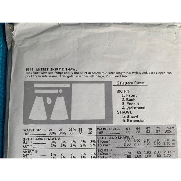 Butterick 5619 skirt midi shawl pattern sz 26 - Picture 3 of 6